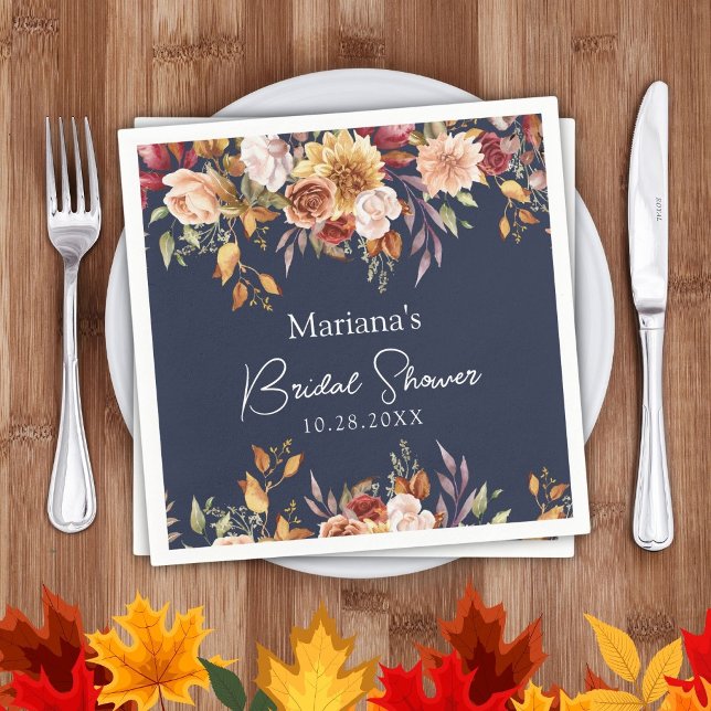 Navy Blue Fall Floral Bridal Shower Napkin (Creator Uploaded)