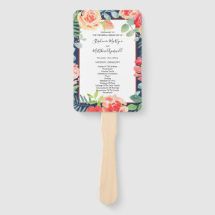 Navy Blue Fall Floral Wedding Ceremony Program Hand Fan