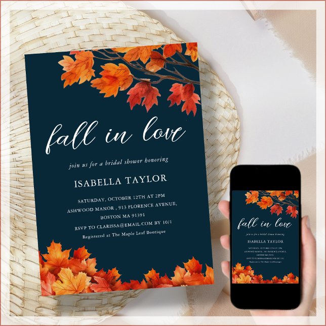 Navy Blue | Fall in Love Bridal Shower Invitation (Creator Uploaded)