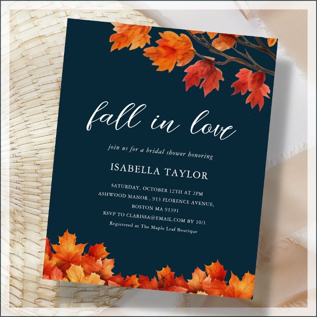 Navy Blue | Fall in Love Bridal Shower Invitation (Creator Uploaded)