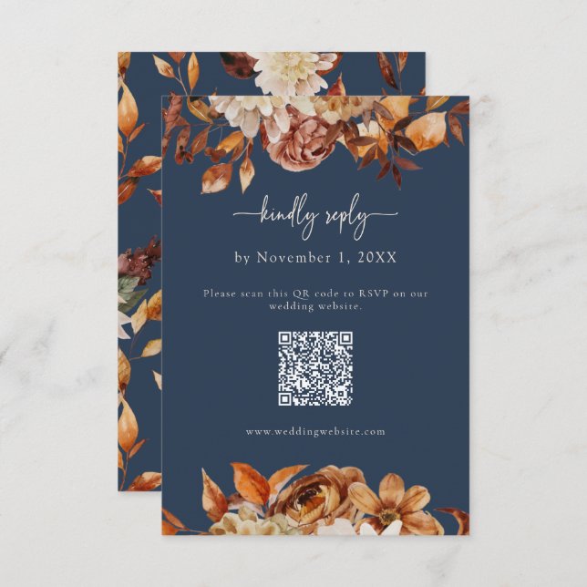 Navy Blue Fall Leaves Response Card (Front/Back)