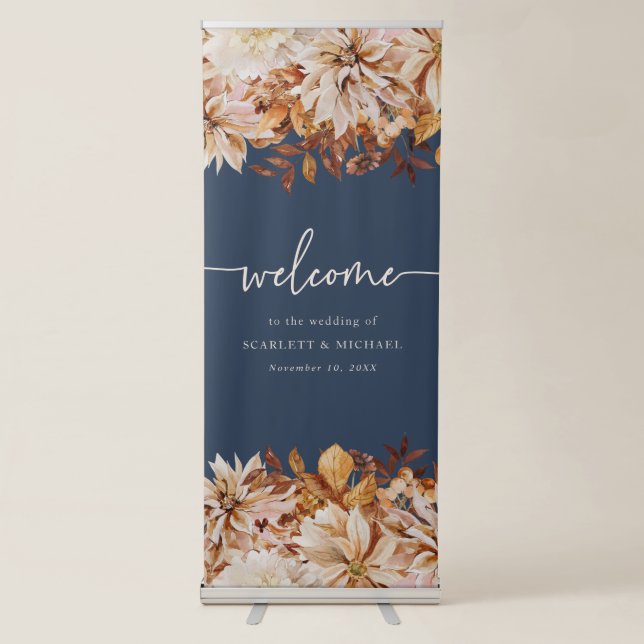 Navy Blue Fall Vertical Retractable Banner (Front)