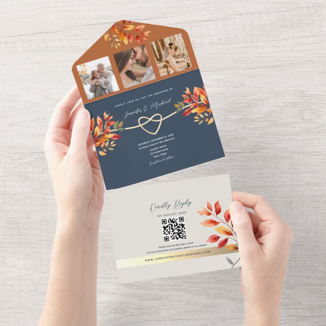 Navy Blue Fall Wedding All In One Invitation (Tearaway)