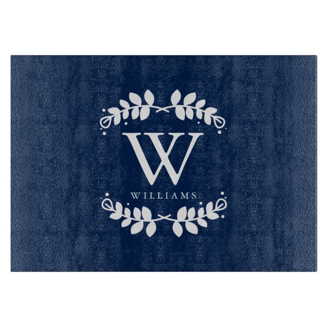 Navy Blue Family Monogram Cutting Board (Front)