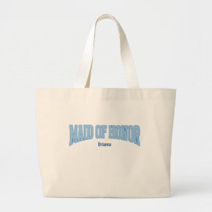 Navy + Blue Faux Glitter MAID OF HONOR Large Tote Bag