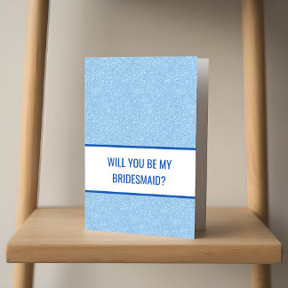 Navy + Blue Faux Glitter Wedding Party Proposal Card