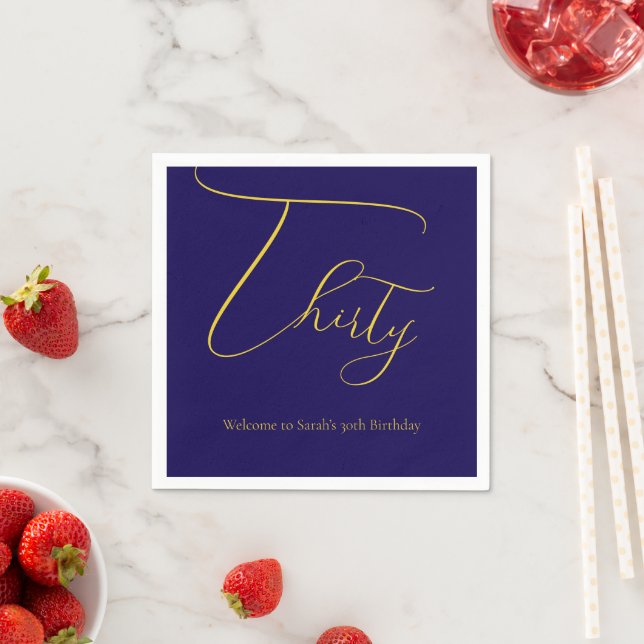 Navy Blue & Faux Gold Foil 30th Birthday Napkins (Insitu)
