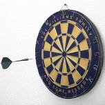 Navy Blue Faux Gold Foil Custom Name Geometric Dartboard<br><div class="desc">A classic dartboard design with alternating  navy blue and faux gold foil triangles. 

Above and below there are the name and a message as arched text,  in golden caps.</div>