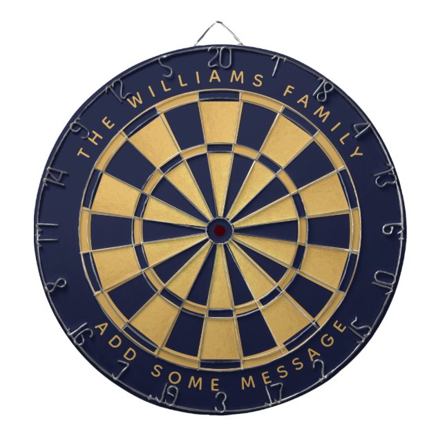 Navy Blue Faux Gold Foil Custom Name Geometric Dartboard (Front)