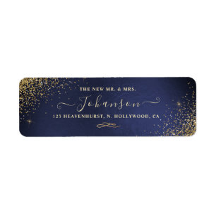 Navy Blue+Faux Gold Glitter Return Address