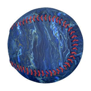 Navy Blue & Faux Gold Marble Acrylic Abstraction Baseball