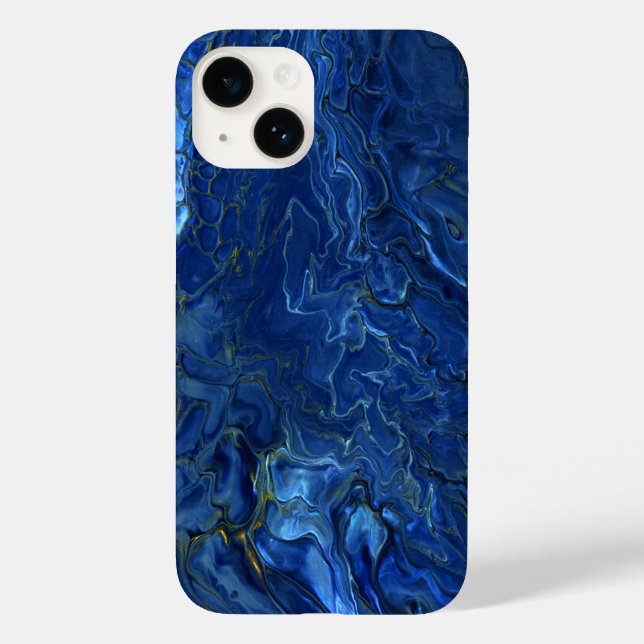 Navy Blue & Faux Gold Marble Acrylic Abstraction Case-Mate iPhone Case (Back)