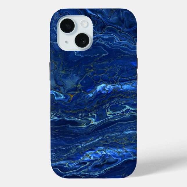 Navy Blue & Faux Gold Marble Acrylic Abstraction Case-Mate iPhone Case (Back)