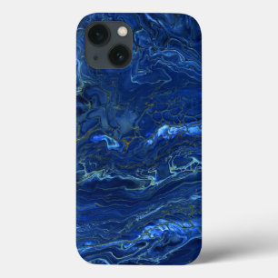 Navy Blue & Faux Gold Marble Acrylic Abstraction iPhone 13 Case