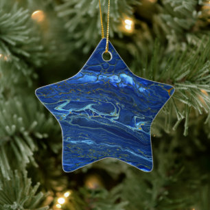 Navy Blue & Faux Gold Marble Acrylic Abstraction Ceramic Tree Decoration