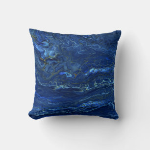 Navy Blue & Faux Gold Marble Acrylic Abstraction Cushion