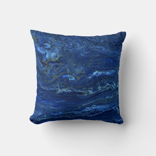 Navy Blue & Faux Gold Marble Acrylic Abstraction  Cushion (Front)