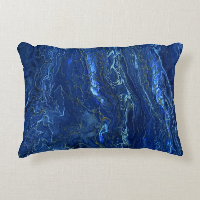 Navy Blue & Faux Gold Marble Acrylic Abstraction  Decorative Cushion (Front)