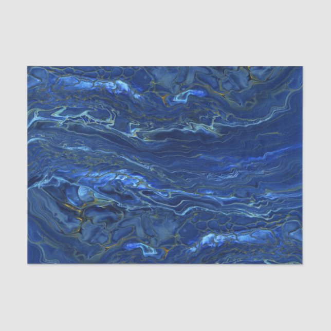 Navy Blue & Faux Gold Marble Acrylic Abstraction Tissue Paper (Front)