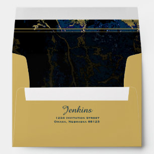 Navy Blue & (Faux) Gold Marble Wedding Envelope