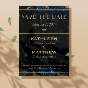 Navy Blue & (Faux) Gold Marble Wedding Save The Date