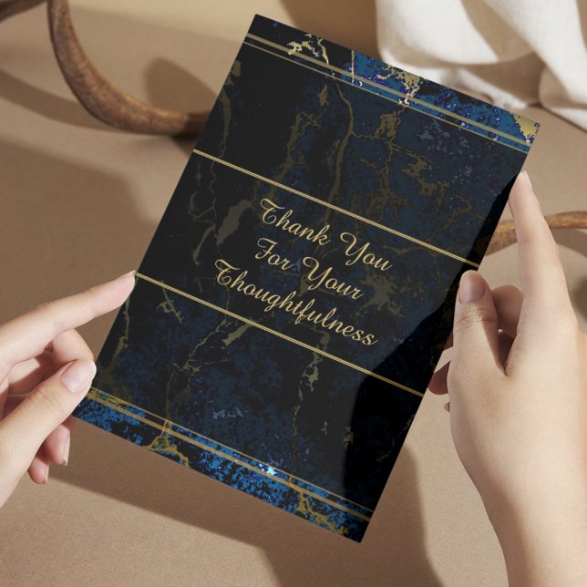 Navy Blue & (Faux) Gold Marble Wedding Thank You Card (Creator Uploaded)