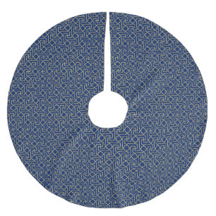 Navy Blue & Faux Gold Moroccan Mosaic Pattern Brushed Polyester Tree Skirt