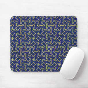 Navy Blue & Faux Gold Moroccan Mosaic Pattern Mouse Mat