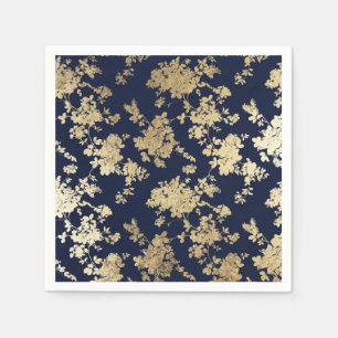 Navy blue faux gold shabby vintage chic floral napkin