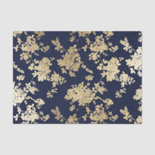 Navy blue faux gold shabby vintage chic floral tissue paper