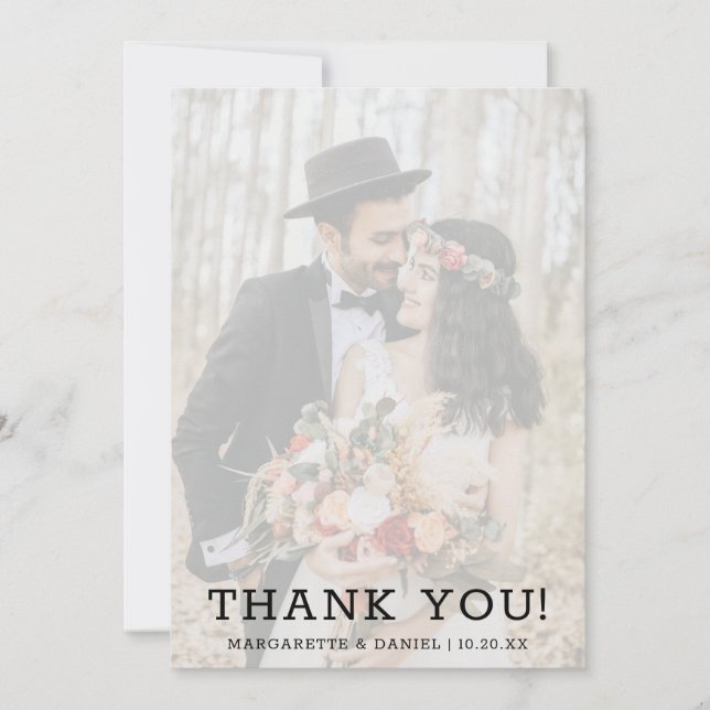 Navy Blue Faux Vellum Text Photo Wedding Thank You (Front)