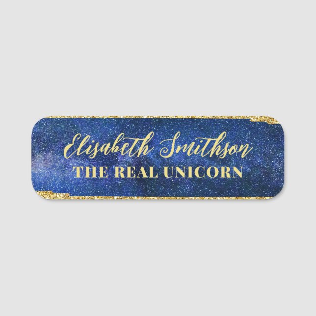 Navy Blue Feminine Celestial Personalised ID Badge (Front)