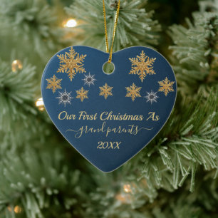 Navy Blue First Christmas as Grandparents Photo C Ceramic Tree Decoration