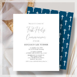 Navy Blue    First Communion Budget Invitation