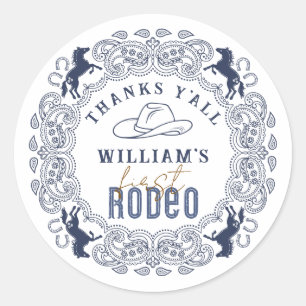 Navy Blue First Rodeo Birthday Favour Sticker – We
