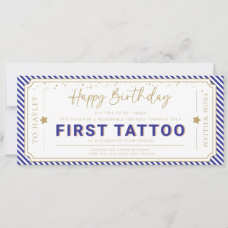 Navy Blue First Tattoo Birthday Gift Voucher Invitation