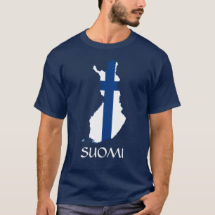 NAVY BLUE Flag Map of Finland Suomi T-Shirt