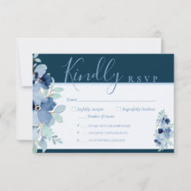 Navy Blue Floral 3.5" x 5" Response Card