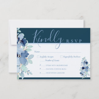 Navy Blue Floral 3.5" x 5" Response Card