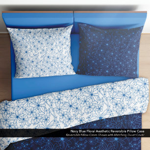 Navy Blue Floral Aesthetic Reversible Pillowcase