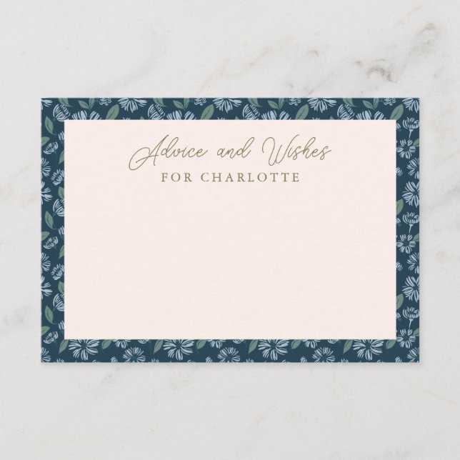 Navy Blue Floral Baby Shower Advice Card (Front)