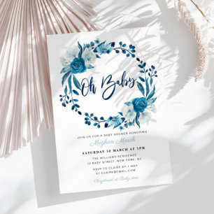 navy blue floral baby shower invitation