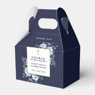 Navy Blue Floral Boho Holy Communion Favour Box