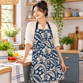 Navy Blue Floral Botanical Vintage Apron