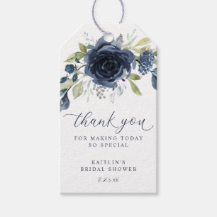 Navy Blue Floral Botanical Wedding Shower Favour Gift Tags