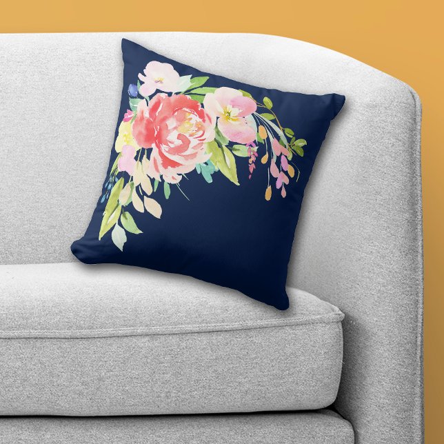 Navy Blue Floral Bouquet Cushion (Creator Uploaded)