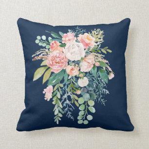 Navy Blue Floral Bouquet Pillow