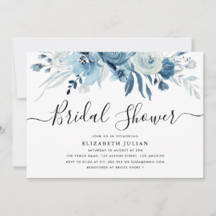 navy blue floral bridal shower invitation