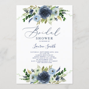 Navy Blue floral bridal shower Invitation