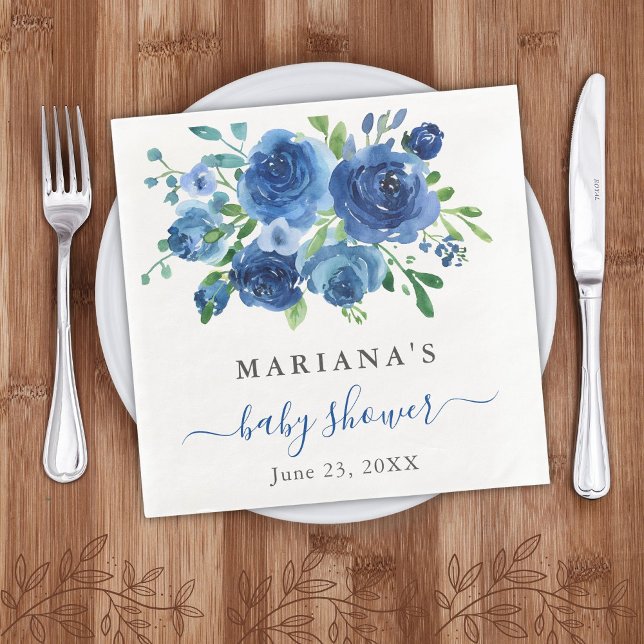 Navy Blue Floral Bridal Shower Napkin (Creator Uploaded)